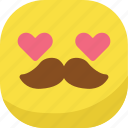 avatar, emoji, emoticon, emotion, love, mustache, smiley 