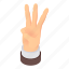 cartoon, finger, fingers, gesture, hand, isometric, three 