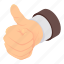 approve, best, business, cartoon, isometric, thumb, up 