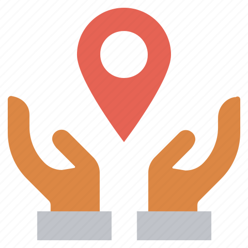 Care, giving, hands support, location, map pin, safe, support icon - Download on Iconfinder