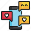 love, chat, online, mobile, smartphone, heart, happiness icon 