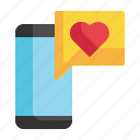chat, love, mobile, heart, device, message, happiness icon