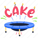 trampoline, lettering, jumping surface, bouncing surface, cake typography