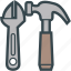 adjustable, hammer, tools, wrench 