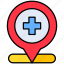 hospital, location, medical, pin 