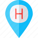 hospital, map, pin, clinic location