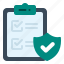 checklist, insurance, profile, document, data, information, shield 