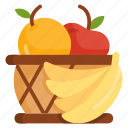 basket, food, fruit, healthy, orange, banana, apple fruit