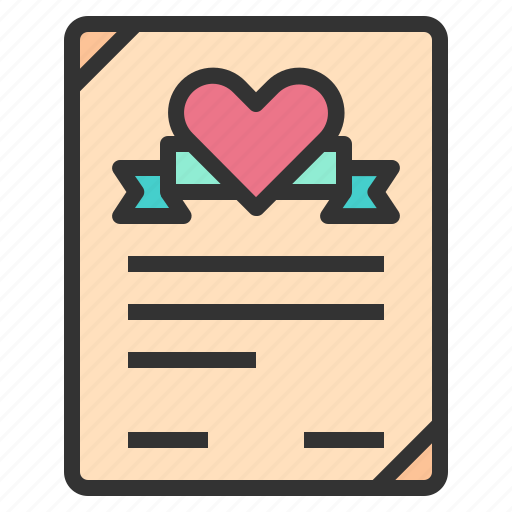 Heart, marriage, certificate, love, contract, agreement, valentine icon - Download on Iconfinder