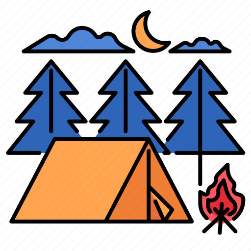Camping, forest, landscape, tent, bonfire, campfire, pine icon - Download on Iconfinder