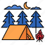 camping, forest, landscape, tent, bonfire, campfire, pine 