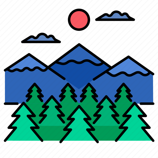 Mountain, pine, forest, tree, landscape, silhouette, adventure icon - Download on Iconfinder