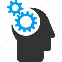 think, gears, head, idea, mind, brain interface, cyborg