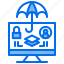 avatar, computer, internet, login, padlock, safe, umbrella 