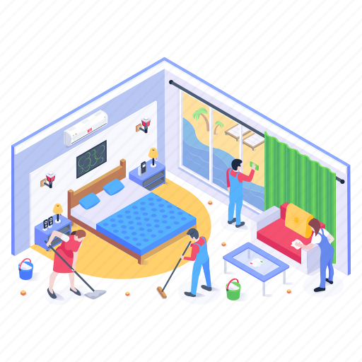 Bedroom cleaning, cleaners, room keeper, room service, hotel staff icon - Download on Iconfinder