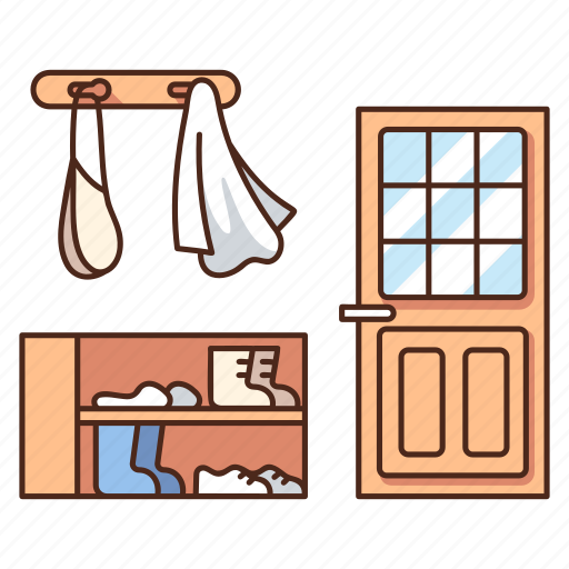Interior, house, mudroom, entryway, wood, shoes, coats icon - Download on Iconfinder