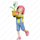 girl hold a pot of flower, girl, holding, pot, flower, happy, human activity, diversity character, family 