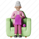 old woman knitting, grandmother, knit, knitting, sit, sofa, human activity, diversity character, family 