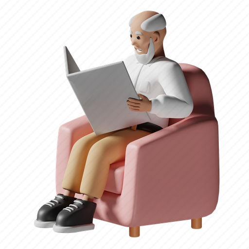 Old man reading news, newspaper, read, old man, news, human activity, diversity character 3D illustration - Download on Iconfinder