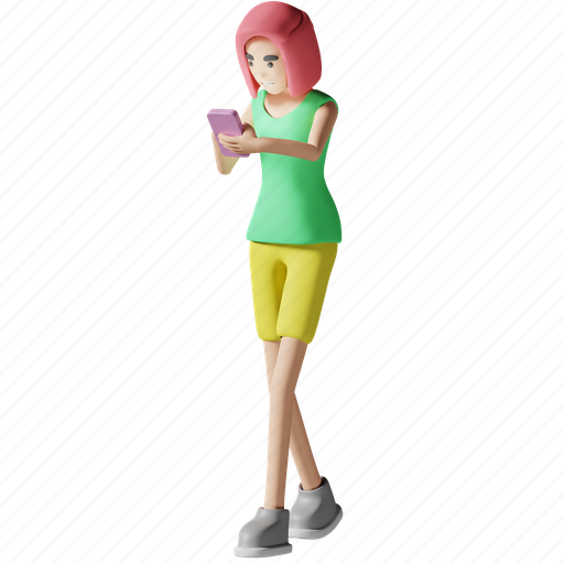 Using handphone, playing, smartphone, play, mobile phone, girl, human activity 3D illustration - Download on Iconfinder