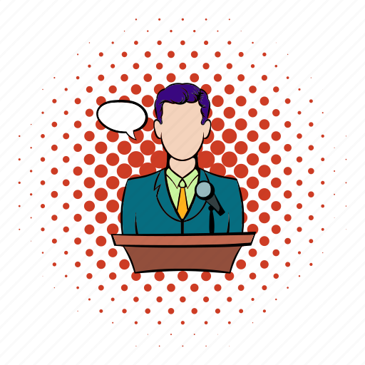 Businessman, comics, podium, presentation, speech, talk, tribune icon - Download on Iconfinder