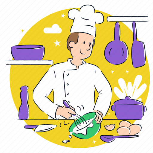 Chef, kitchen, cooking, gastronomy, cook, food, restaurant illustration - Download on Iconfinder