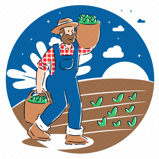 Farmer, agriculture, farm, farming, tractor, field, food illustration - Download on Iconfinder