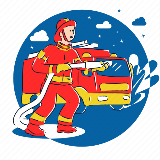 Firefighter, fireman, emergency, rescue, fire, fire truck, paramedic illustration - Download on Iconfinder