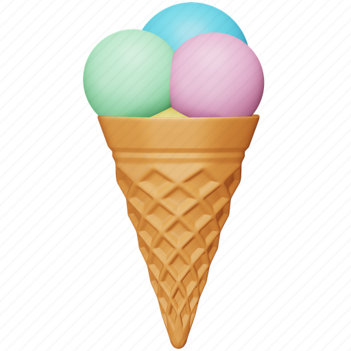 Cone, ice cream, food, sweet, dessert, summer, cream 3D illustration - Download on Iconfinder