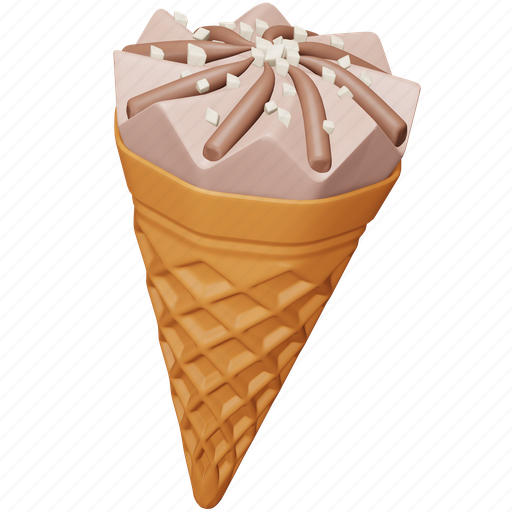 Cone, ice cream, food, sweet, dessert, summer, chocolate 3D illustration - Download on Iconfinder