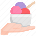 cup, dessert, hand, holding, ice cream, scoop, sweet