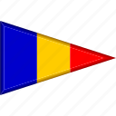 country, flag, national, pennant, romania, triangle 
