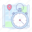 delivery, fast, map, pin, stopwatch, time, timer 