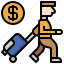 avatar, business, coin, finance, immigration, suitcase, walking 