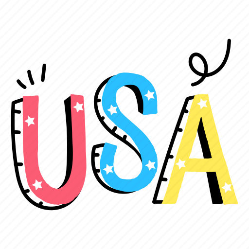 Usa, letters, alphabets, usa independence, typography sticker - Download on Iconfinder