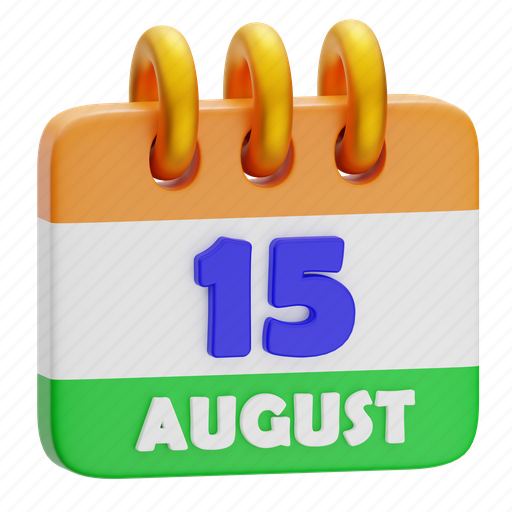 Indian, independence, festival, india, flag, national, calendar 3D illustration - Download on Iconfinder