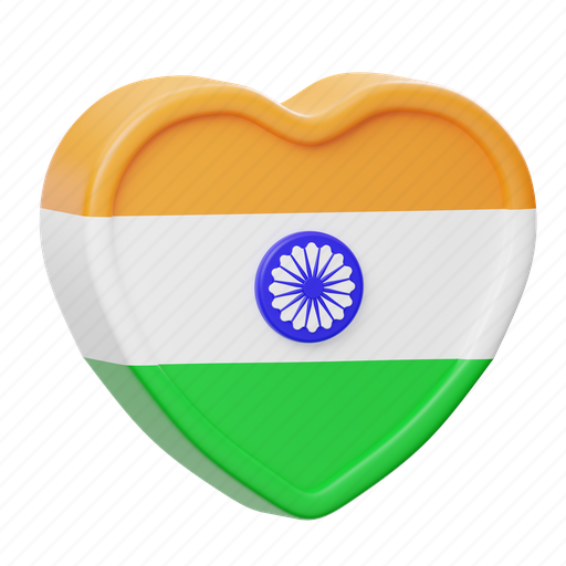 Love, indian, flag, national, heart, decoration, celebration 3D illustration - Download on Iconfinder