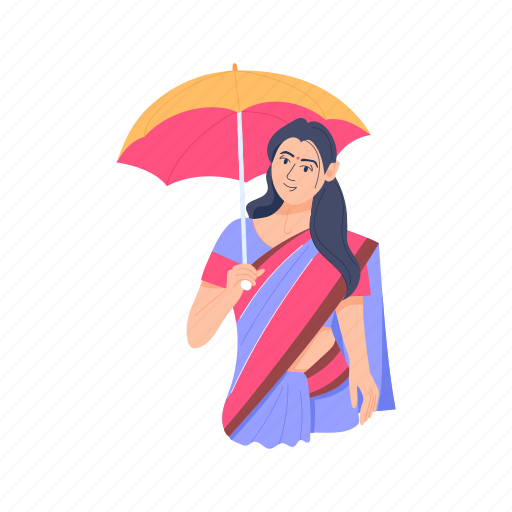 Holding umbrella, indian lady, indian girl, indian woman, indian costume icon - Download on Iconfinder