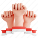 fist, flag, unity, patriotism, indonesian heroes day, 3d icon, 3d illustration, 3d render, indonesia 