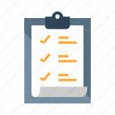 checklist, clipboard, document, list, note, report, test