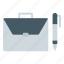 briefcase and pen, pencil, suitcase, bag 