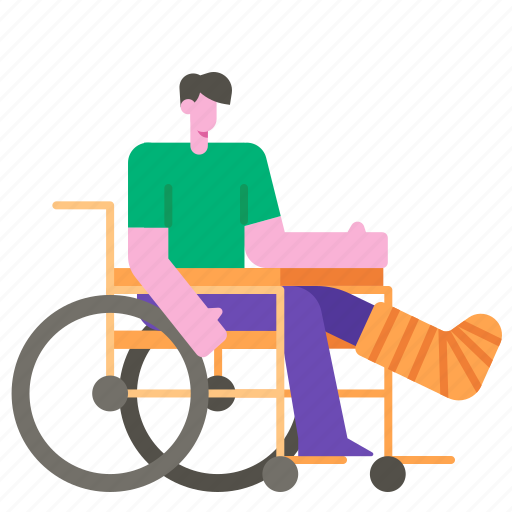 Wheelchair, medical, patient, broken, leg, hospital, splint icon - Download on Iconfinder