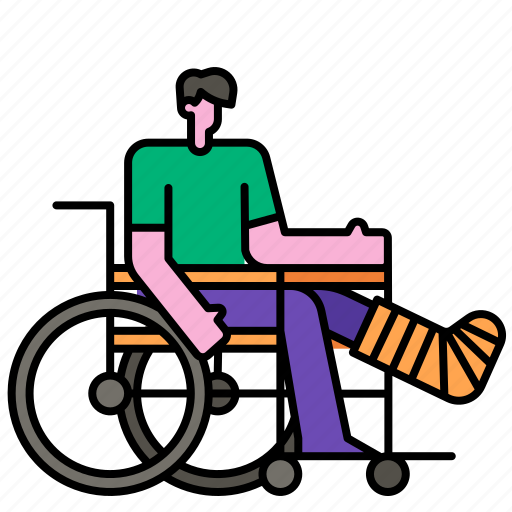 Wheelchair, medical, patient, broken, leg, hospital, splint icon - Download on Iconfinder