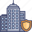 apartment, building, city, insurance, protection, security, shield 