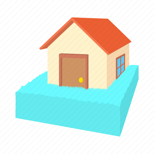 Cartoon, flooded, flooding, house, panic, swims, water icon - Download on Iconfinder