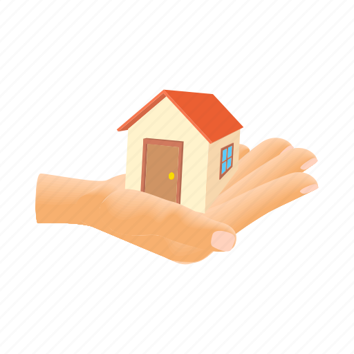 Cartoon, estate, hand, holding, home, house, residential icon - Download on Iconfinder