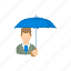 cartoon, face, guy, man, suit, tie, umbrella 