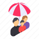 family insurance, parents, son, umbrella, safety, mother and father