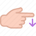arrow, direction, down, gesture, hand, swipe 