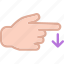 arrow, direction, down, gesture, hand, swipe 